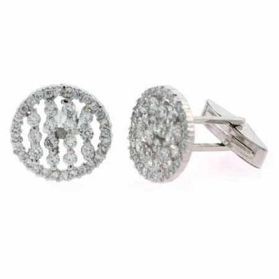 Sterling Silver CZ Striped Round Mens Cufflinks