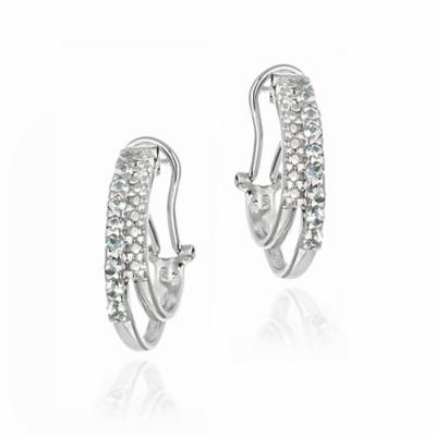 Sterling Silver Blue Topaz & Diamond Accent Two Row Half Hoop Earrings