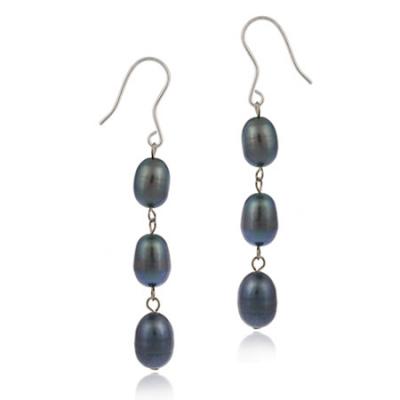 Sterling Silver Baroque Freshwater Cultured Peacock Pearl Dangle Earrings