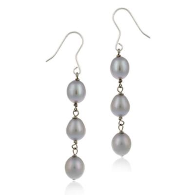 Sterling Silver Baroque Freshwater Cultured Gray Pearl Drop Earrings