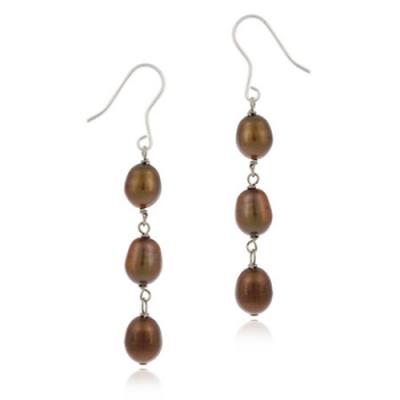 Sterling Silver Baroque Freshwater Cultured Brown Pearl Drop Earrings