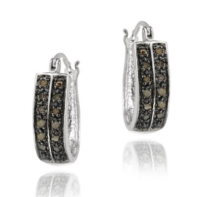Sterling Silver 1/4ct Champagne Diamond 18mm Oval Hoop Earring