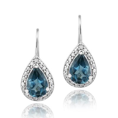 Sterling Silver 3ct London Blue Topaz & Diamond Accent Teardrop Leverback Earrings