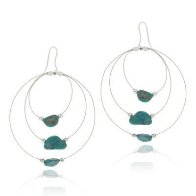 Sterling Silver Created Turquoise Nuggets 3-Row Wire Dangle Earrings