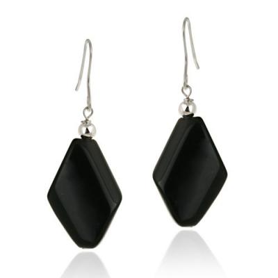 Sterling Silver Onyx Geometric Dangle Earrings