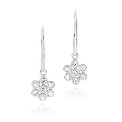 Sterling Silver CZ Flower Dangle Earrings