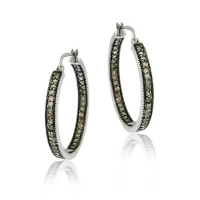 Sterling Silver 1 Carat TDW Champagne Diamond Inside-Out Hoop Earrings