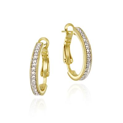 18K Gold Over Sterling Silver Diamond Accent Oval Half Hoop Earrings