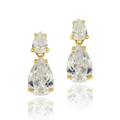 18K Gold over Sterling Silver CZ Double Teardrop Dangle Earrings