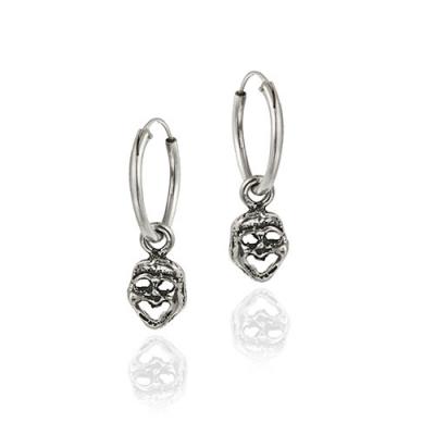 Sterling Silver Dangling Skull Small Hoop Earrings