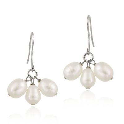 Sterling Silver White Freshwater Cultured Pearl Cluster Earrings