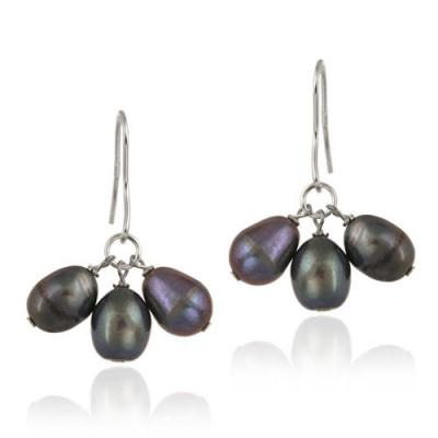 Sterling Silver Freshwater Cultured Peacock Pearl Cluster Dangle Earrings