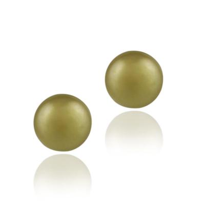 Sterling Silver Freshwater Cultured 8-8.5mm Golden Green Pearl Stud Earrings