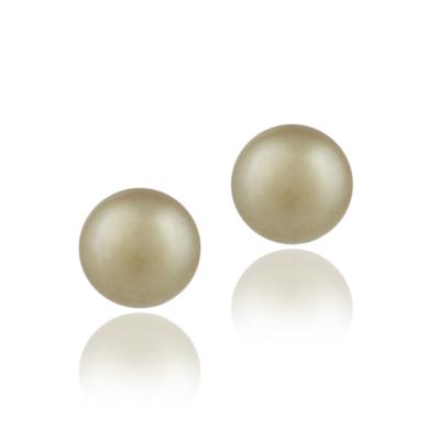 Sterling Silver Freshwater Cultured 6-6.5mm Golden Green Pearl Stud Earrings
