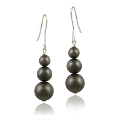 Sterling Silver Dark Gray Swarovski Elements Pearl Drop Earrings
