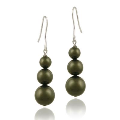 Sterling Silver Dark Green Swarovski Elements Pearl Drop Earrings