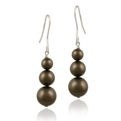Sterling Silver Brown Swarovski Elements Pearl Drop Earrings