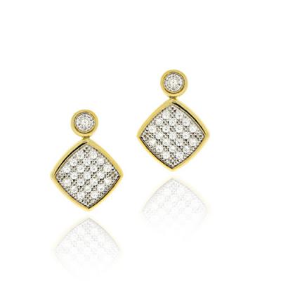 18K Gold over Sterling Silver Two-Tone CZ Micro Pave Dangle Earrings