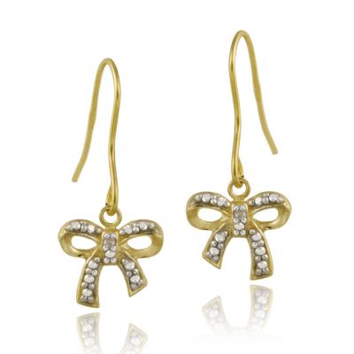 18K Gold over Sterling Silver Diamond Accent Bow Dangle Earrings