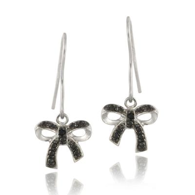 Sterling Silver Black Diamond Accent Bow Dangle Earrings