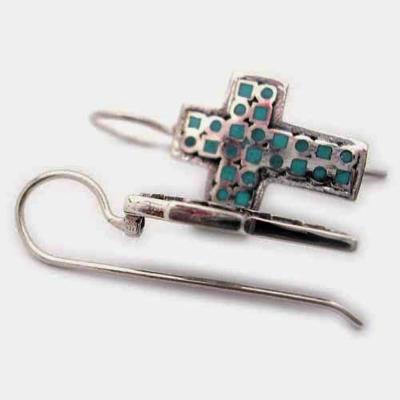 Sterling SilverTurquoise inlay  Cross Dangling Earring