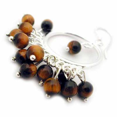 Sterling silver Genuine Tiger Eye Chandelier Hoop Earrings