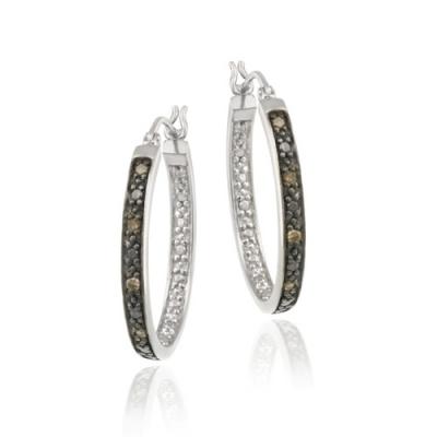 Sterling Silver .10ct. TDW Champagne Diamond 25mm Oval Hoop Earrings
