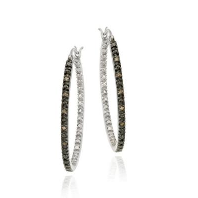 Sterling Silver .10ct. TDW Champagne Diamond 33mm Oval Hoop Earrings