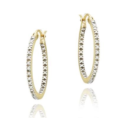 18K Gold over Sterling Silver 1/5ct Diamond Inside-Out 20mm Hoop Earrings