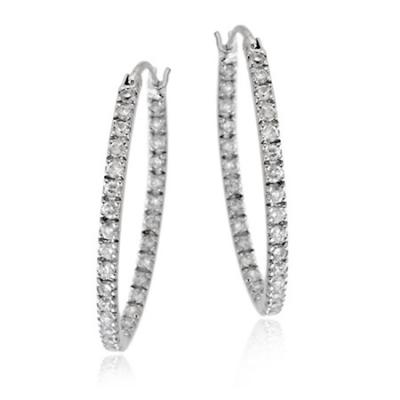 Sterling Silver Inside Out CZ Oval Hoop Earrings