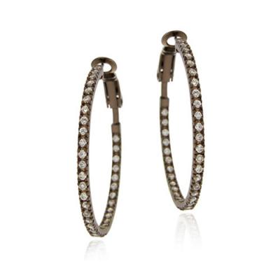 Sterling Silver CZ Inside Out Brown Hoop Earrings, 35mm