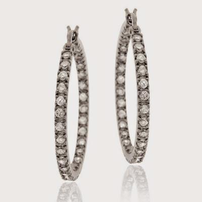 Sterling Silver 25mm Inside Out CZ Hoop Earrings