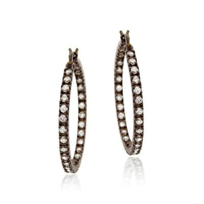 Sterling Silver CZ Brown 25mm Hoop Earrings