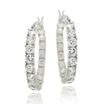 Sterling Silver 4ct CZ Inside-Out Classic 25mm Hoop Earrings