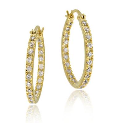 18k Gold over Silver 20mm Inside Out CZ Hoop Earrings