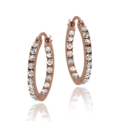18K Rose Gold over Sterling Silver CZ Inside Out Hoop Earrings, 18mm