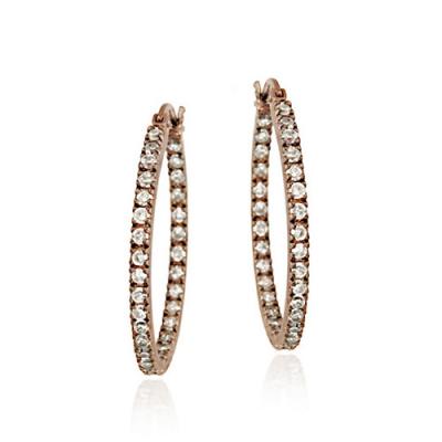18k Rose Gold over Silver 27mm Inside Out CZ Oval Hoop Earrings