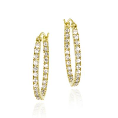 18K Gold over Sterling Silver Inside Out CZ 22mm Oval Hoop Earrings