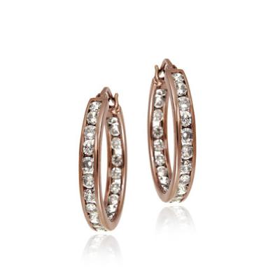 18k Rose Gold over Silver 20mm Channel Set CZ Hoop Earrings