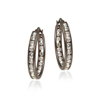 Sterling Silver CZ Brown Inside-Out Hoop Earrings, 20mm