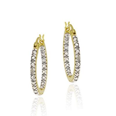 18K Gold over Sterling Silver Diamond Accent 18mm Inside Out  Hoop Earrings