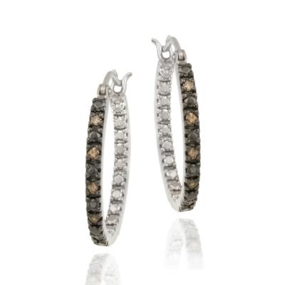 Sterling Silver .10ct. TDW Champagne Diamond Inside-Out 20mm Hoop Earrings