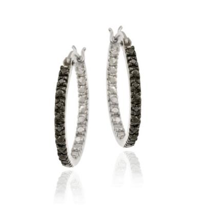 Sterling Silver .10ct. TDW Black Diamond 20mm Hoop Earrings