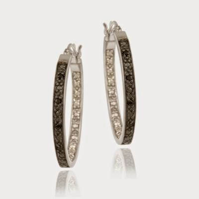 Sterling Silver .10ct. TDW Black Diamond 25mm Hoop Earrings