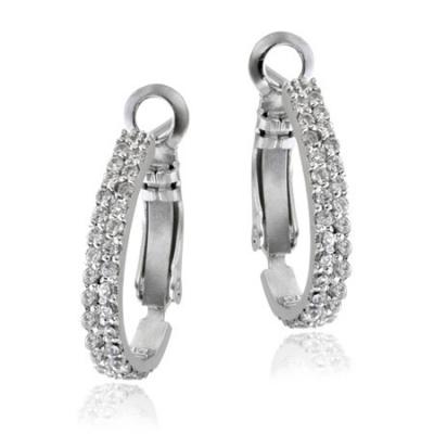 Sterling Silver Two Row CZ Half Hoop Earrings
