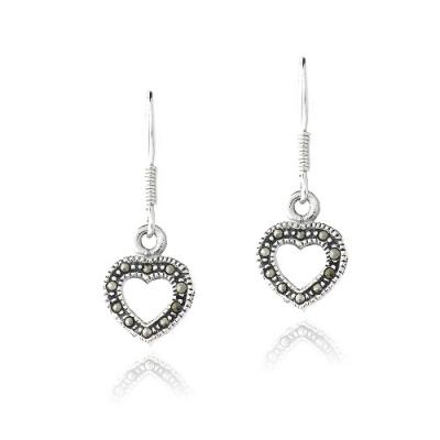 Sterling Silver Marcasite Open Heart Dangle Earrings