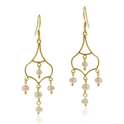 18K Gold over Sterling Silver Freshwater Cultured Pink Pearl Chandelier Earrings