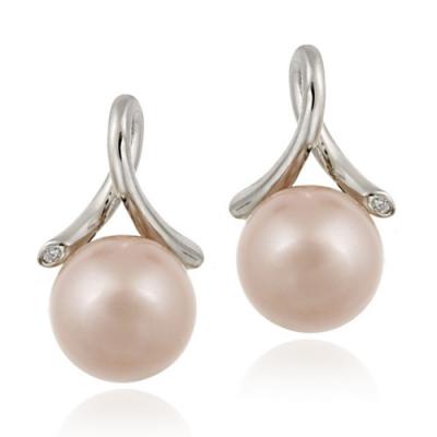 Sterling Silver CZ & Simulated Pink Pearl Twist Earrings