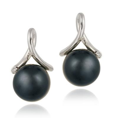 Sterling Silver CZ & Simulated Gray Pearl Twist Earrings