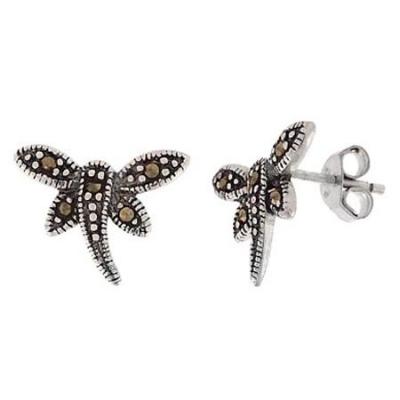 Sterling Silver Marcasite Dragonfly Stud Earrings